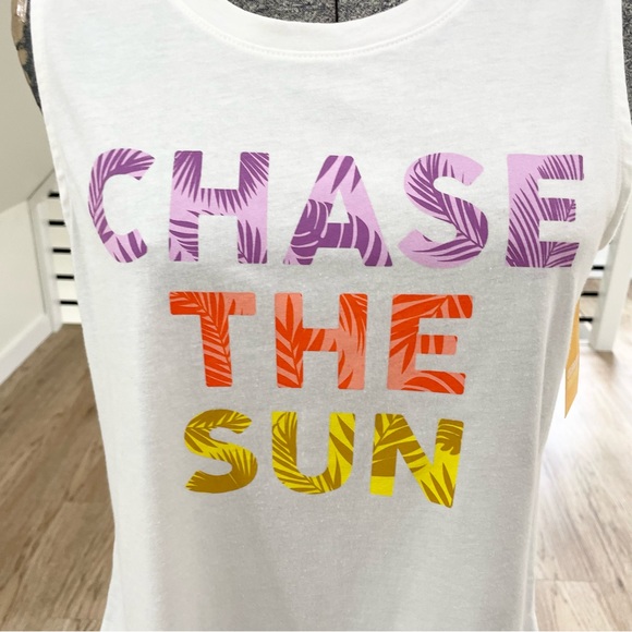Tops - NWT white, purple, orange, yellow, Chase the sun, sleeveless muscle tank
